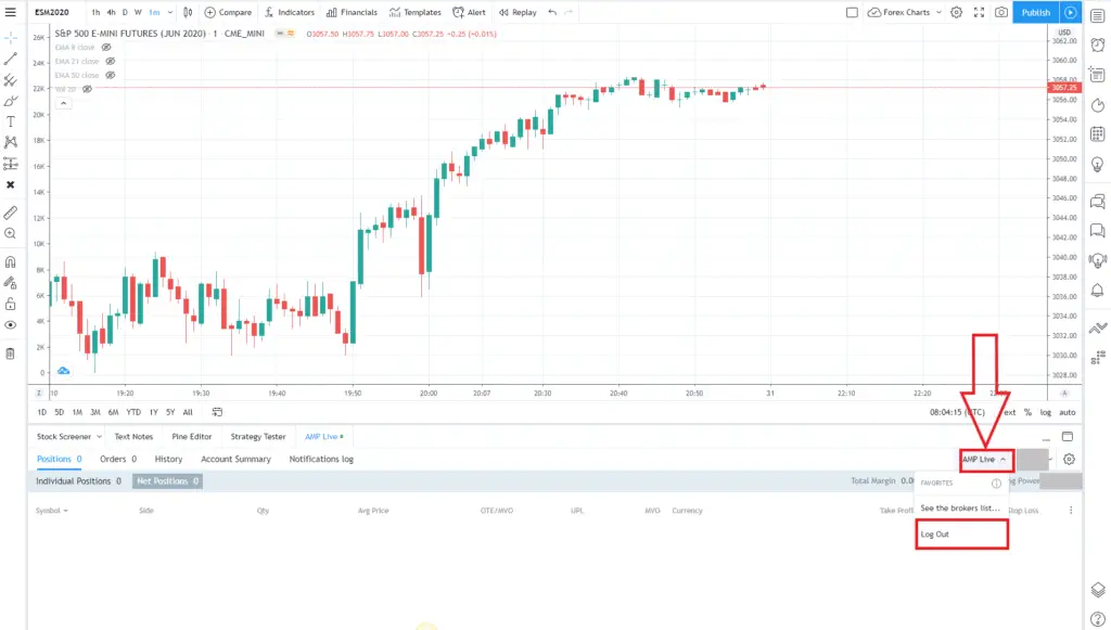 How to logout of a live brokerage account from tradingView