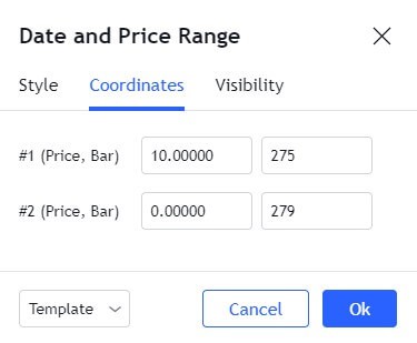 TradingView date and price range tool settings window